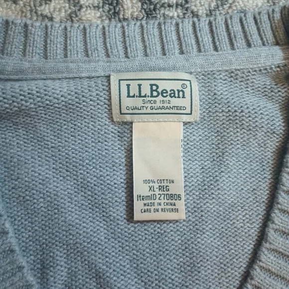 ll Bean Mens V Neck Sweater XL Gray Cotton Heavy Knit Normcore Preppy Outdoor - Picture 4 of 7